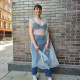 Pale Blue Crinkled Organza Sheer Belted Dress turn back to front.