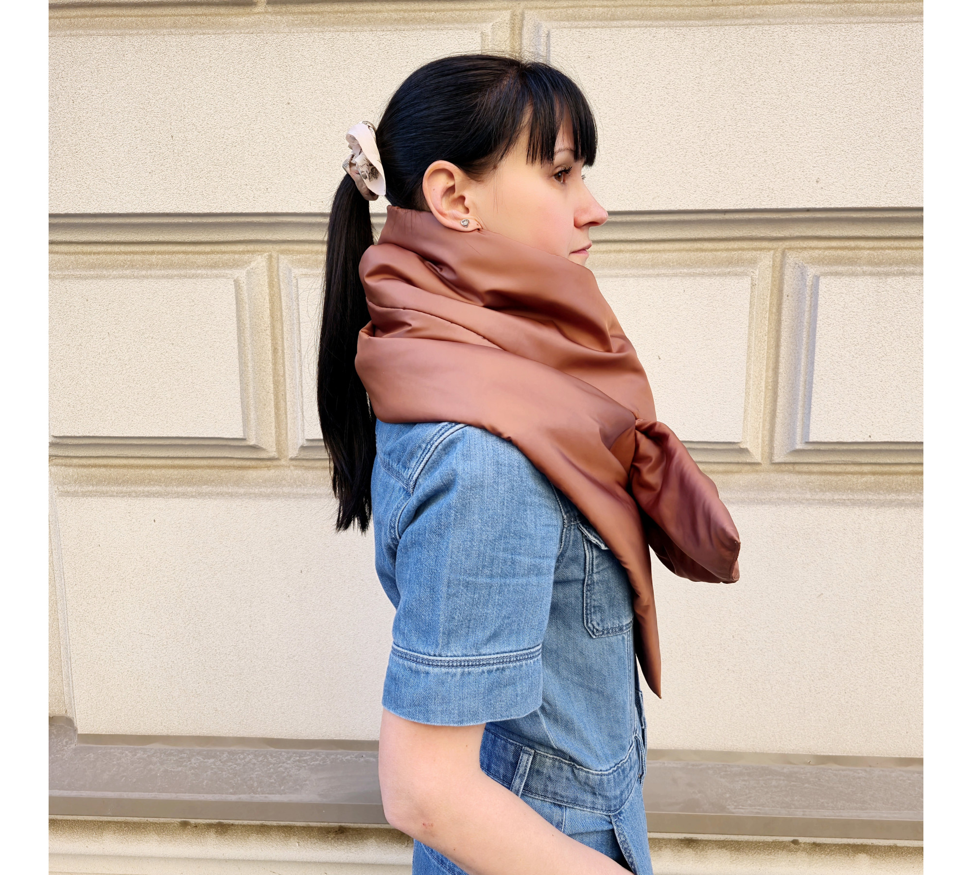 Quilted Puffy Shawl. Winter down blanket scarf. Soft padded scarf gift.