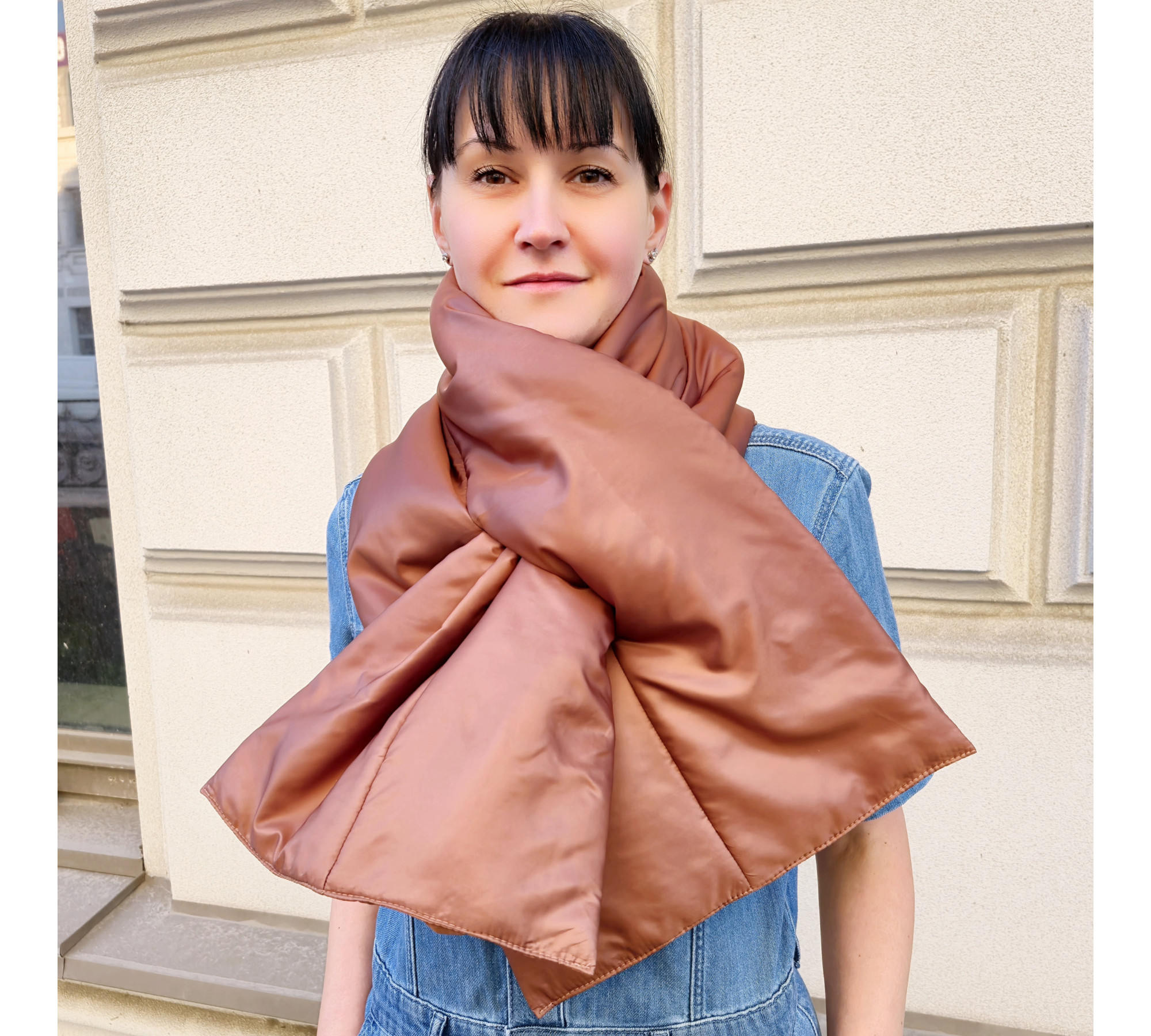 Quilted Puffy Shawl. Winter down blanket scarf. Soft padded scarf gift.