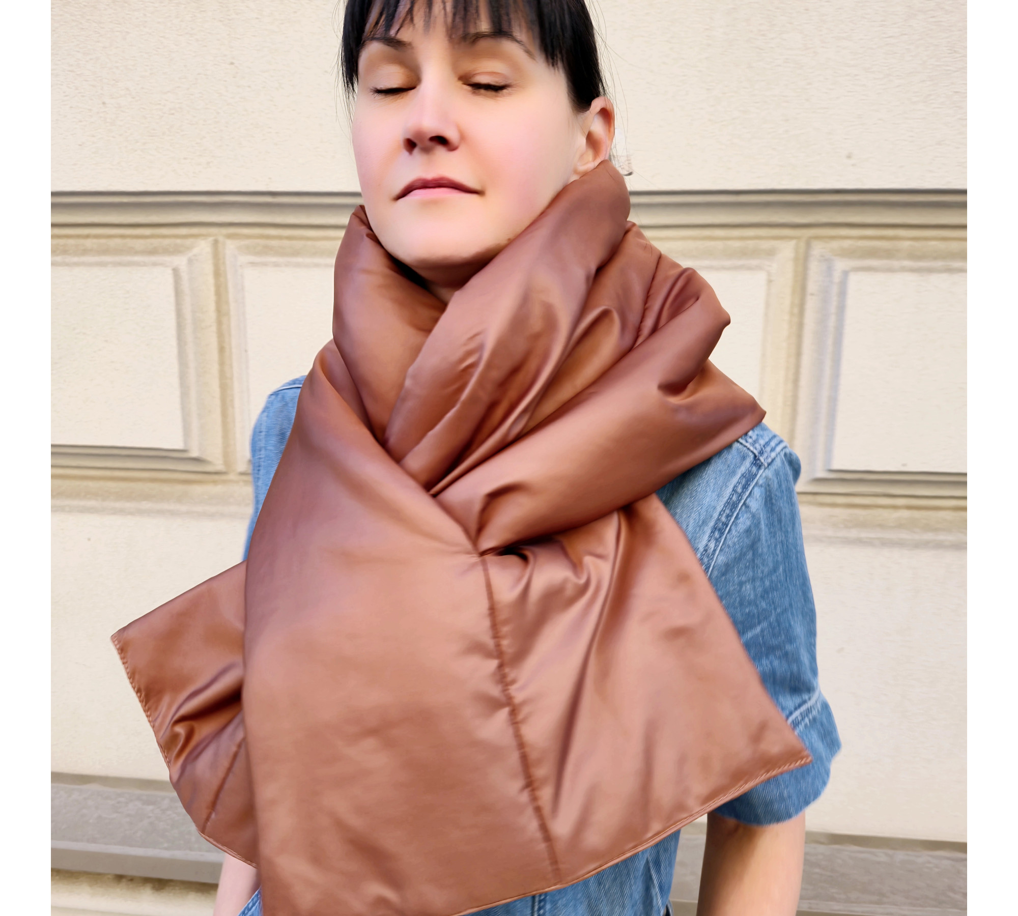 Quilted Puffy Shawl. Winter down blanket scarf. Soft padded scarf gift.