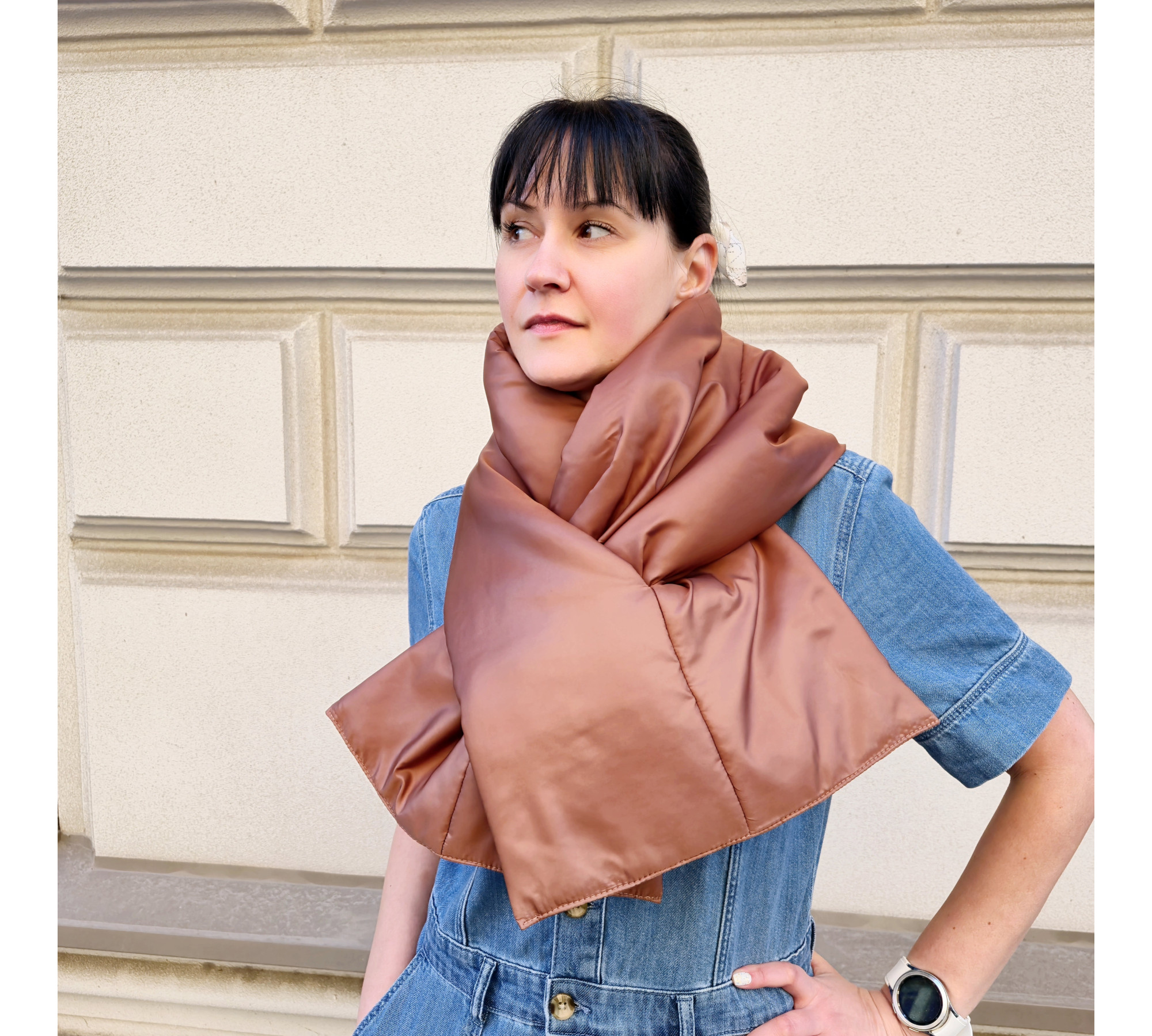 Quilted Puffy Shawl. Winter down blanket scarf. Soft padded scarf gift.