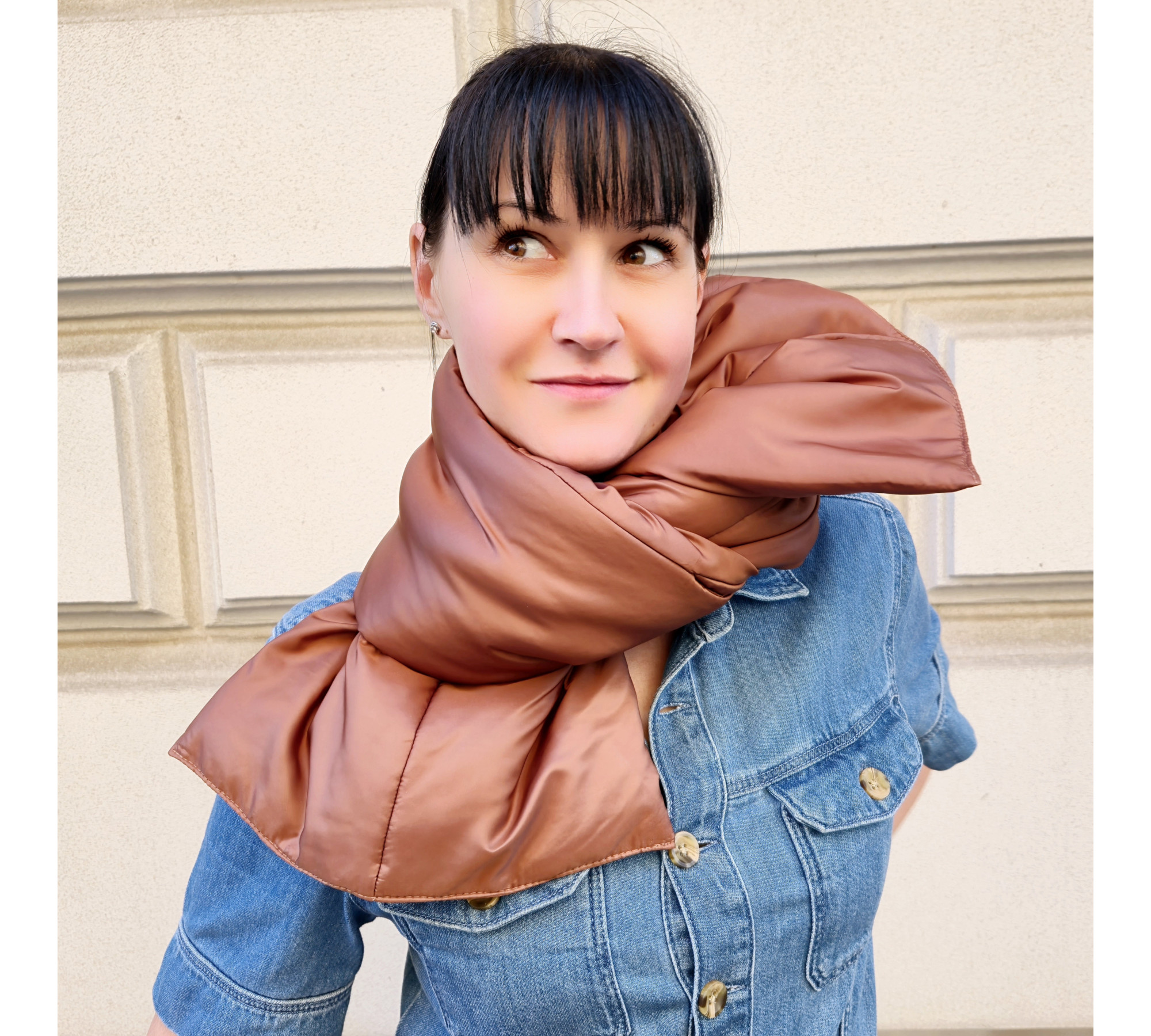 Quilted Puffy Shawl. Winter down blanket scarf. Soft padded scarf gift.