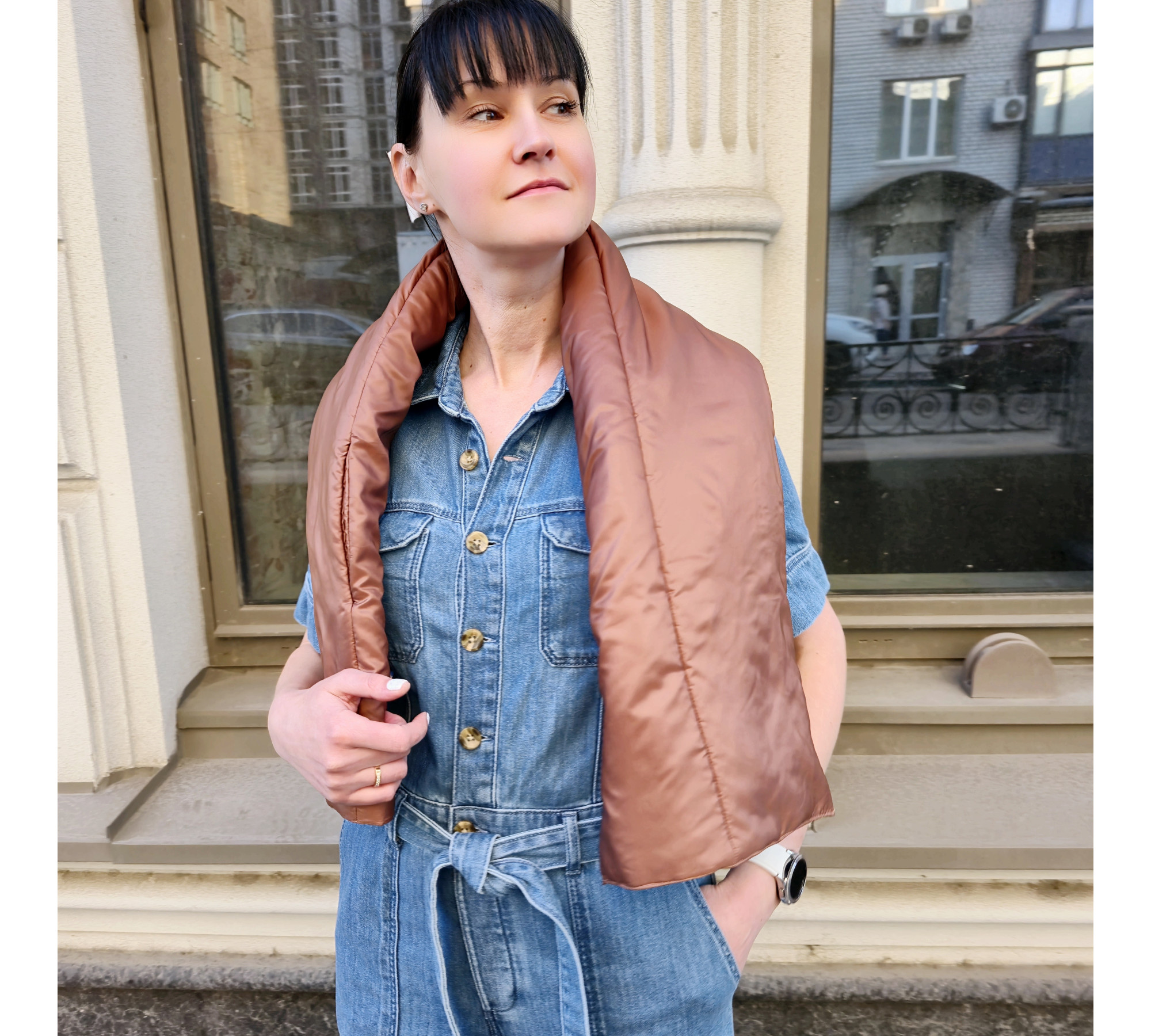 Quilted Puffy Shawl. Winter down blanket scarf. Soft padded scarf gift.