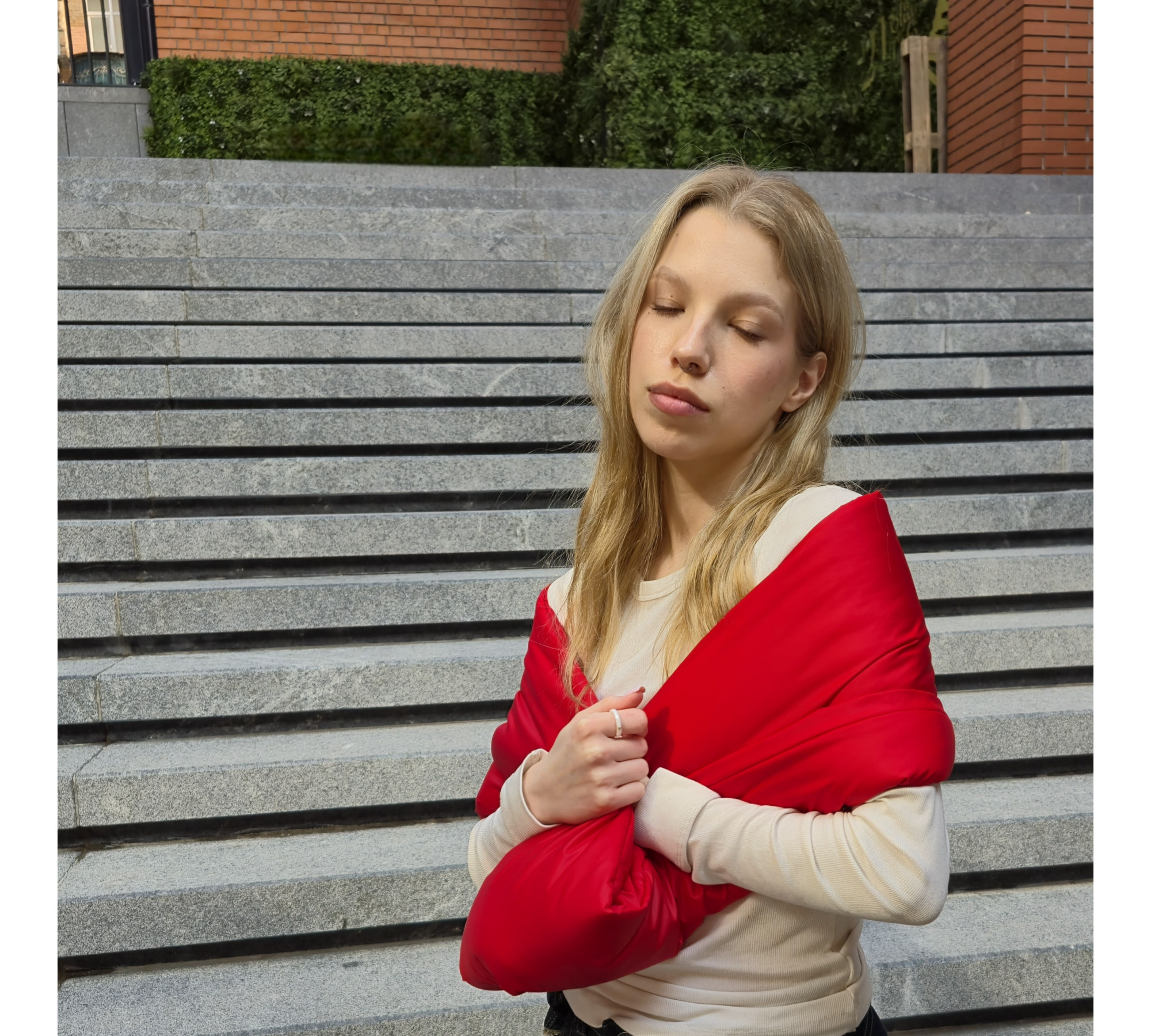 Quilted infinity shawl. Bright twist scarf.