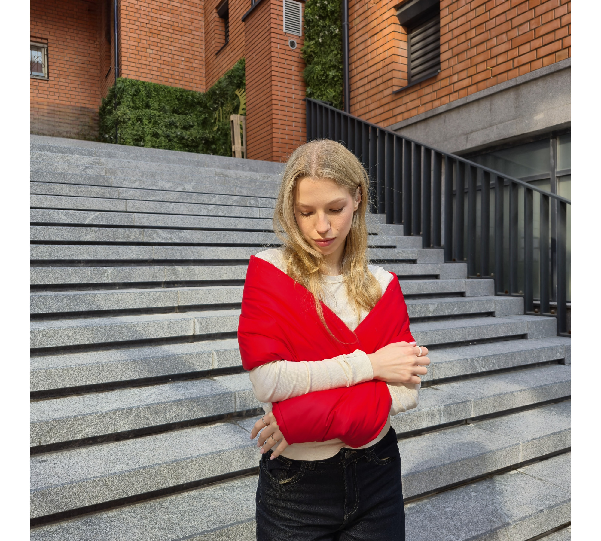 Quilted infinity shawl. Bright twist scarf.