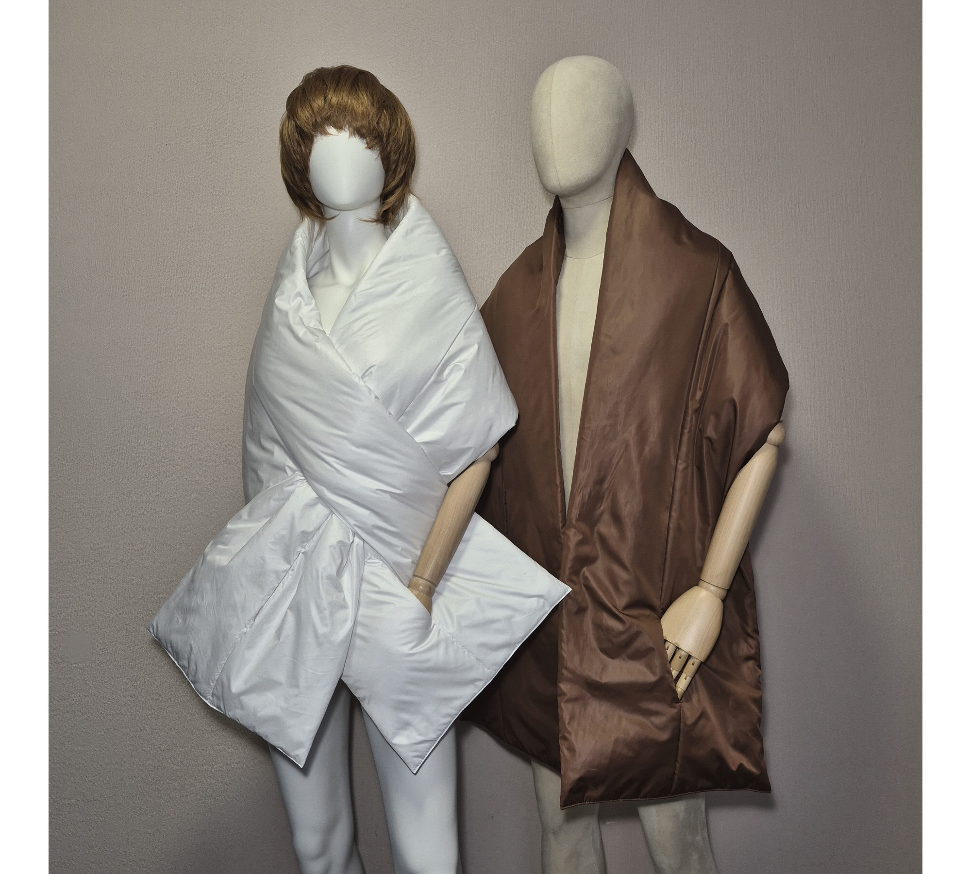 Puffer scarf with 2 pockets. Warm blanket-shawl