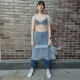 Pale Blue Crinkled Organza Sheer Belted Dress turn back to front.