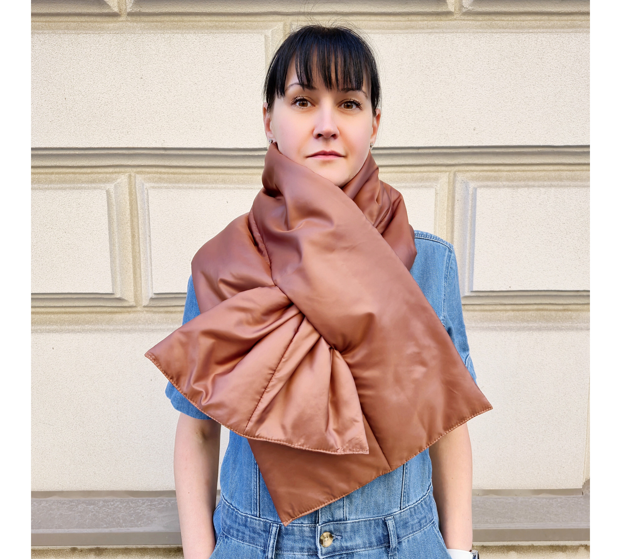 Quilted Puffy Shawl. Winter down blanket scarf. Soft padded scarf gift.