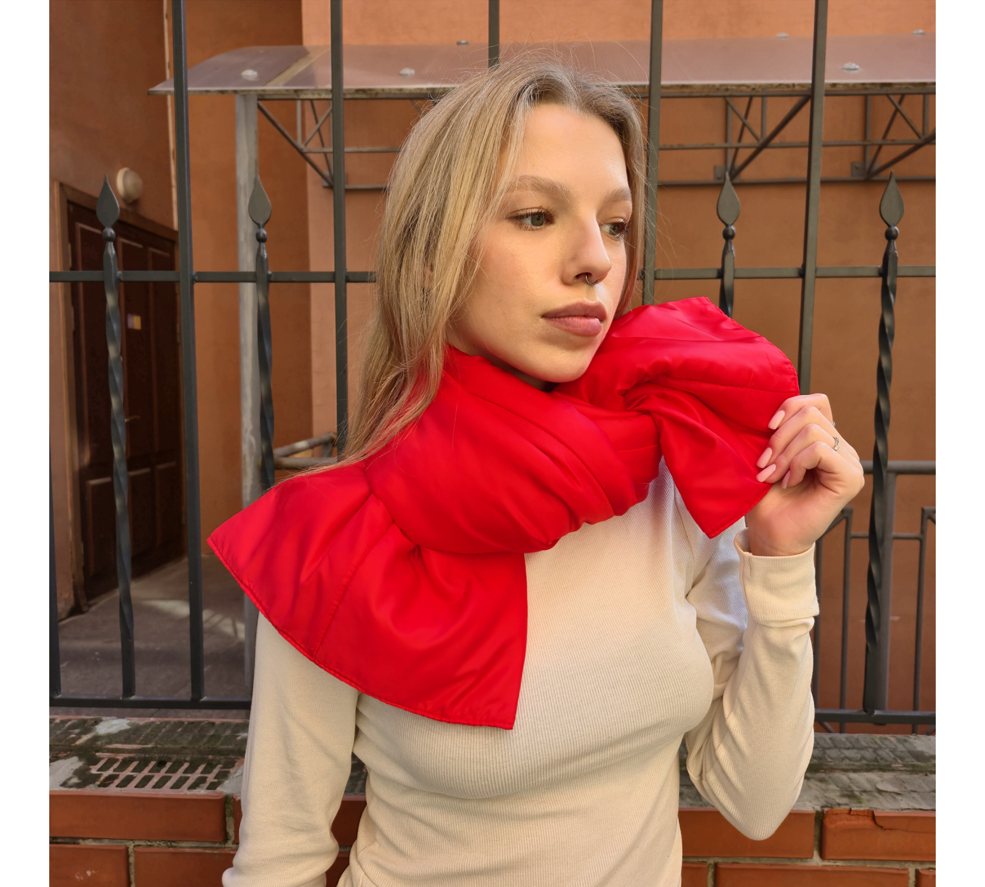 Winter puffer scarf. Plump neck warmer.