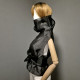 Black gothic style belted blouse a high neck, made of translucent organza.