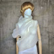 Beige asymmetrical blouse a high neck, made of translucent organza.