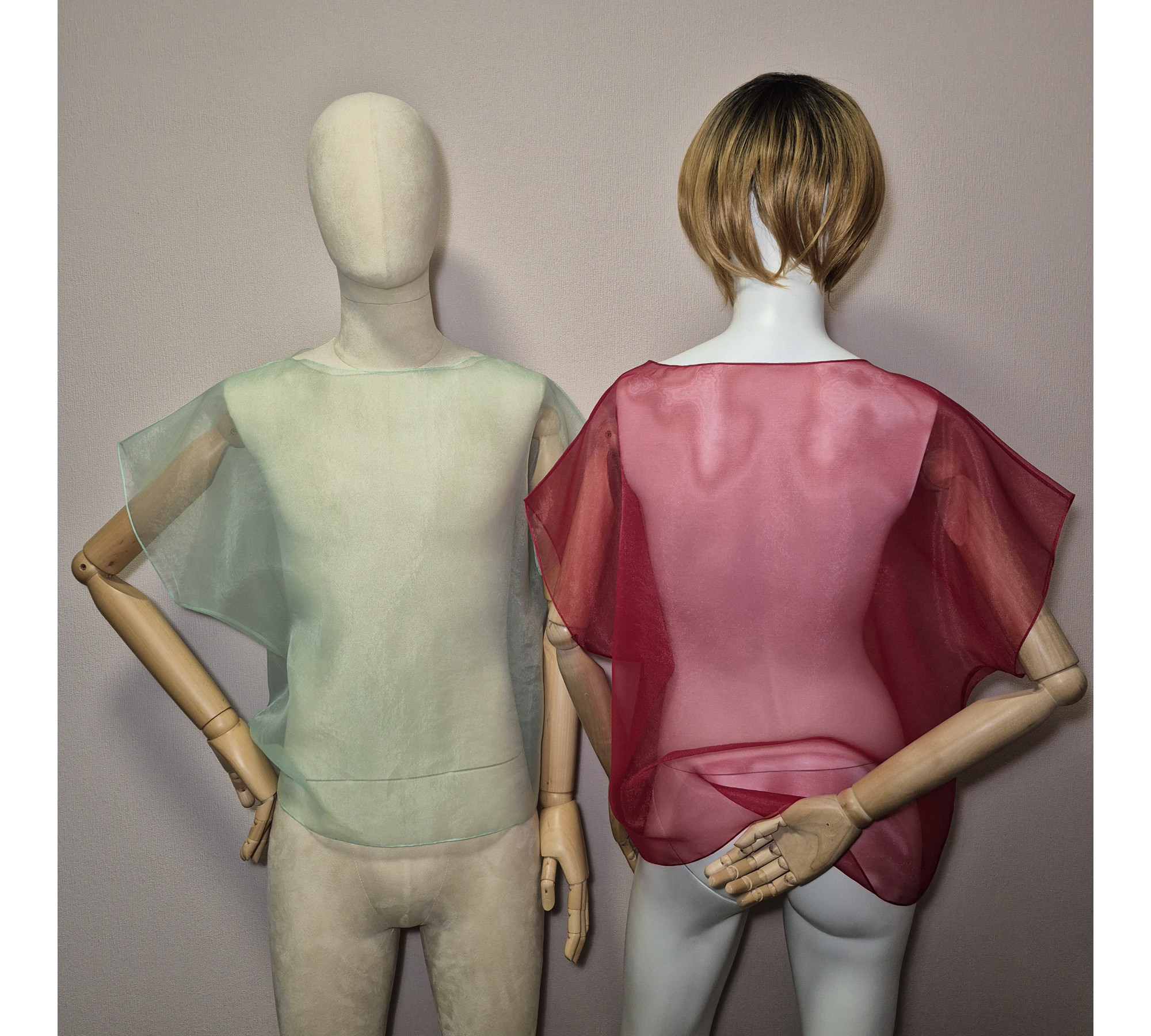 Elegant organza cape. A simple sheer blouse. Oversized cover up.