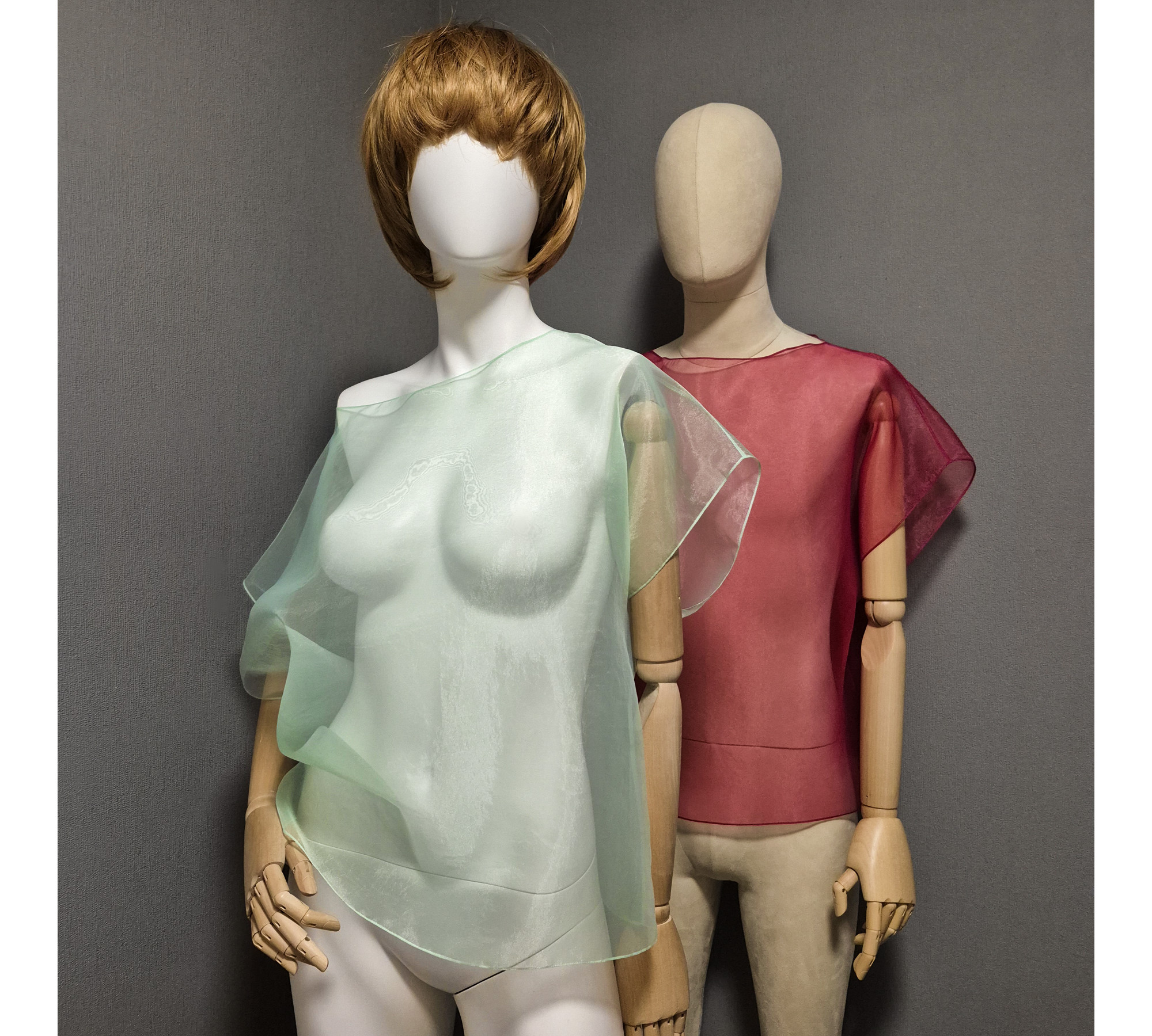 Elegant organza cape. A simple sheer blouse. Oversized cover up.