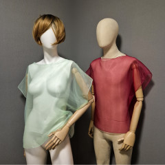 Transparent sleeveless blouse.
