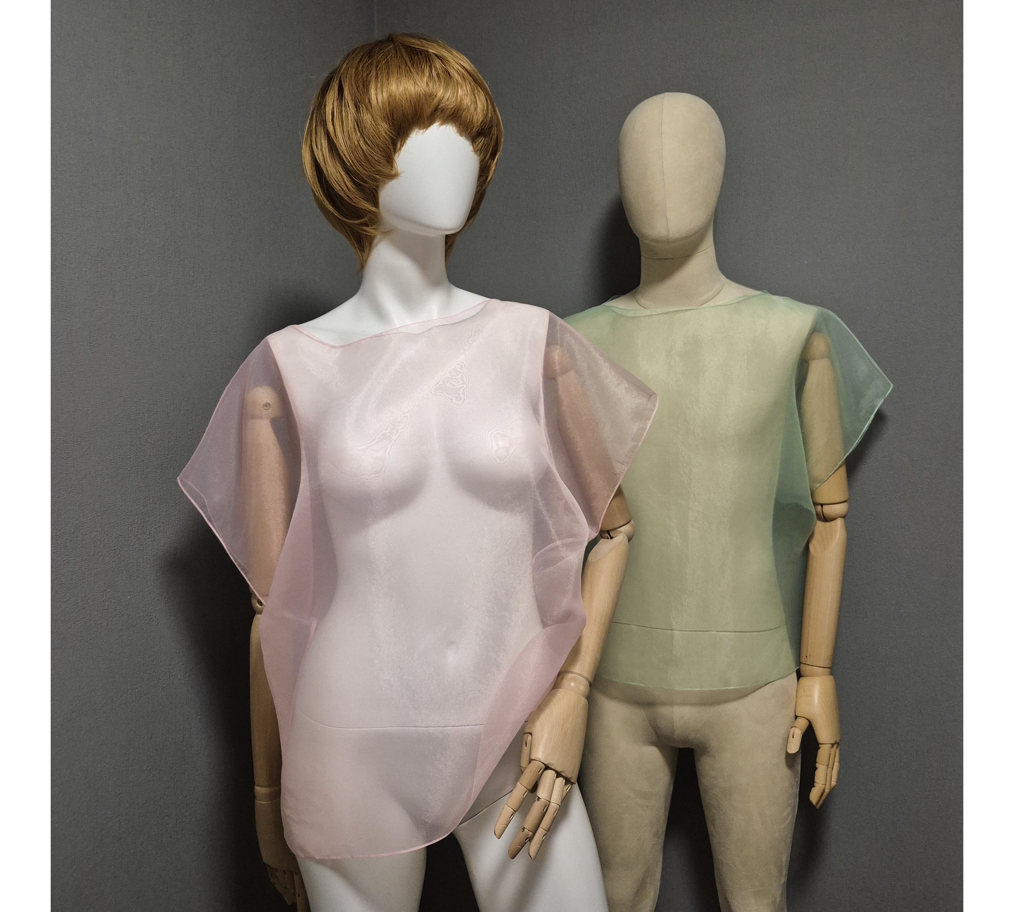 Elegant organza cape. A simple sheer blouse. Oversized cover up.