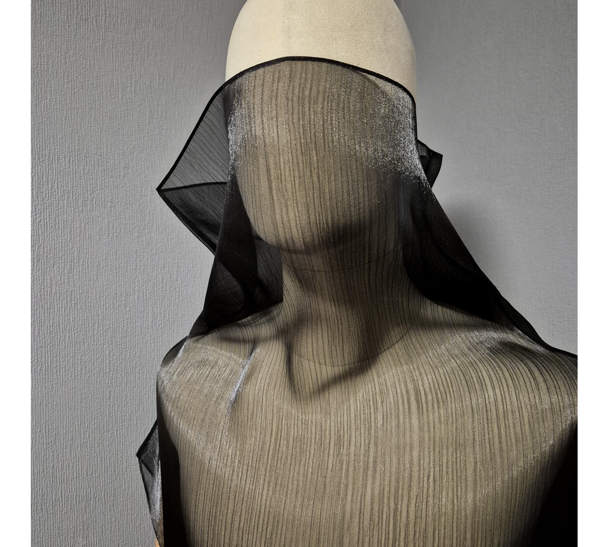 Men's sheer sleeveless high neck crinkled organza blouse