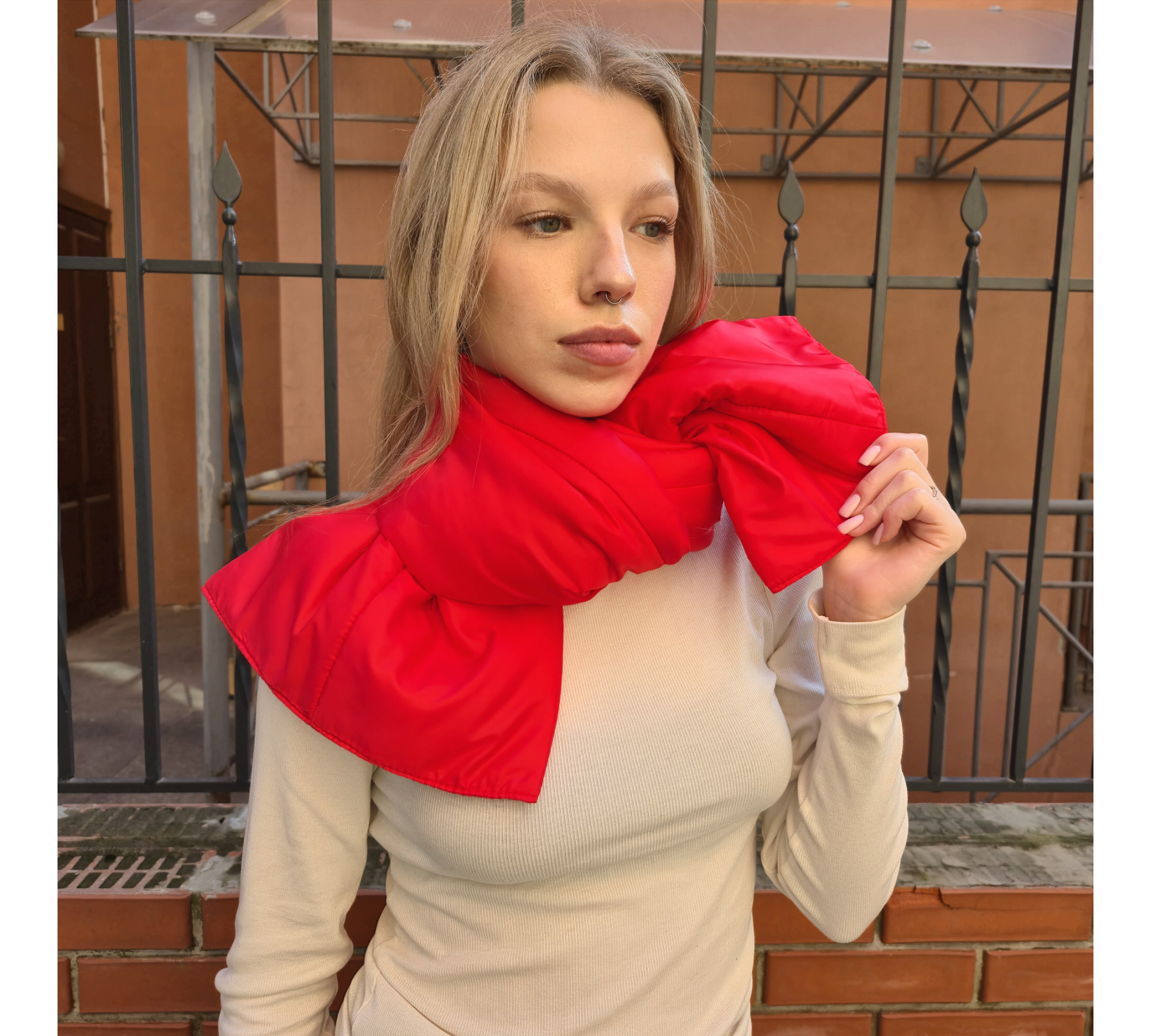 Winter puffer scarf. Plump neck warmer.