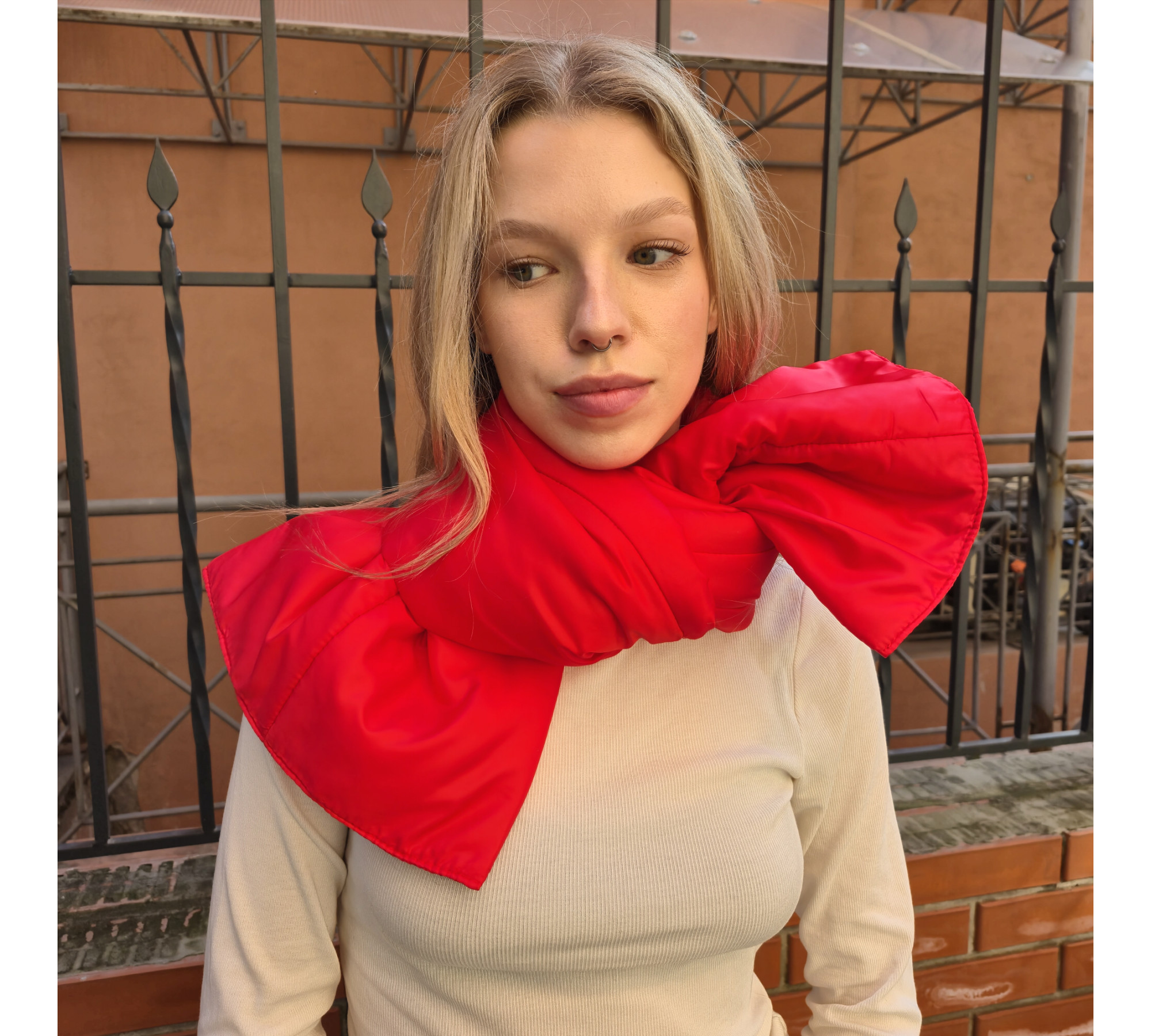 Winter puffer scarf. Plump neck warmer.