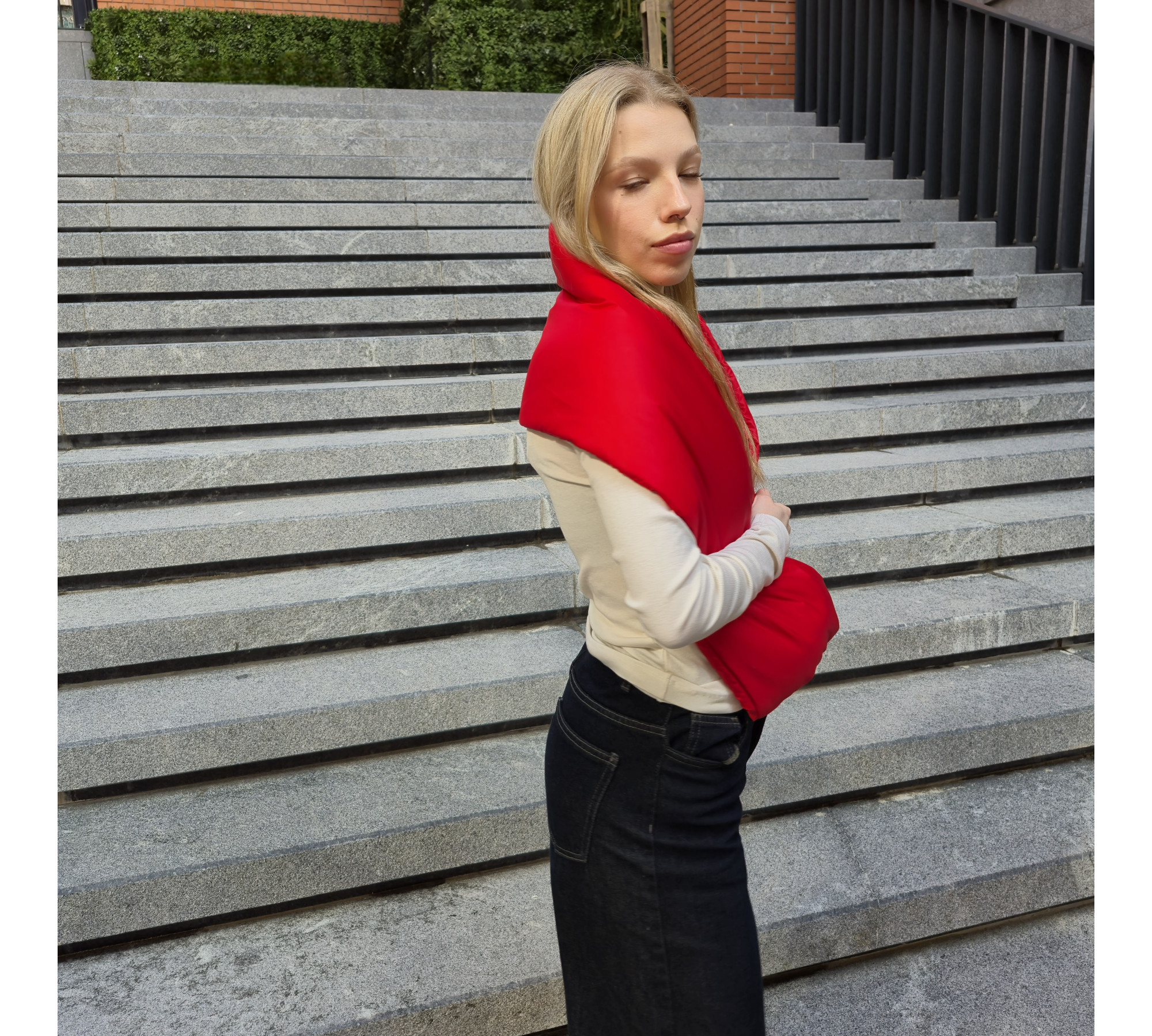 Quilted infinity shawl. Bright twist scarf.