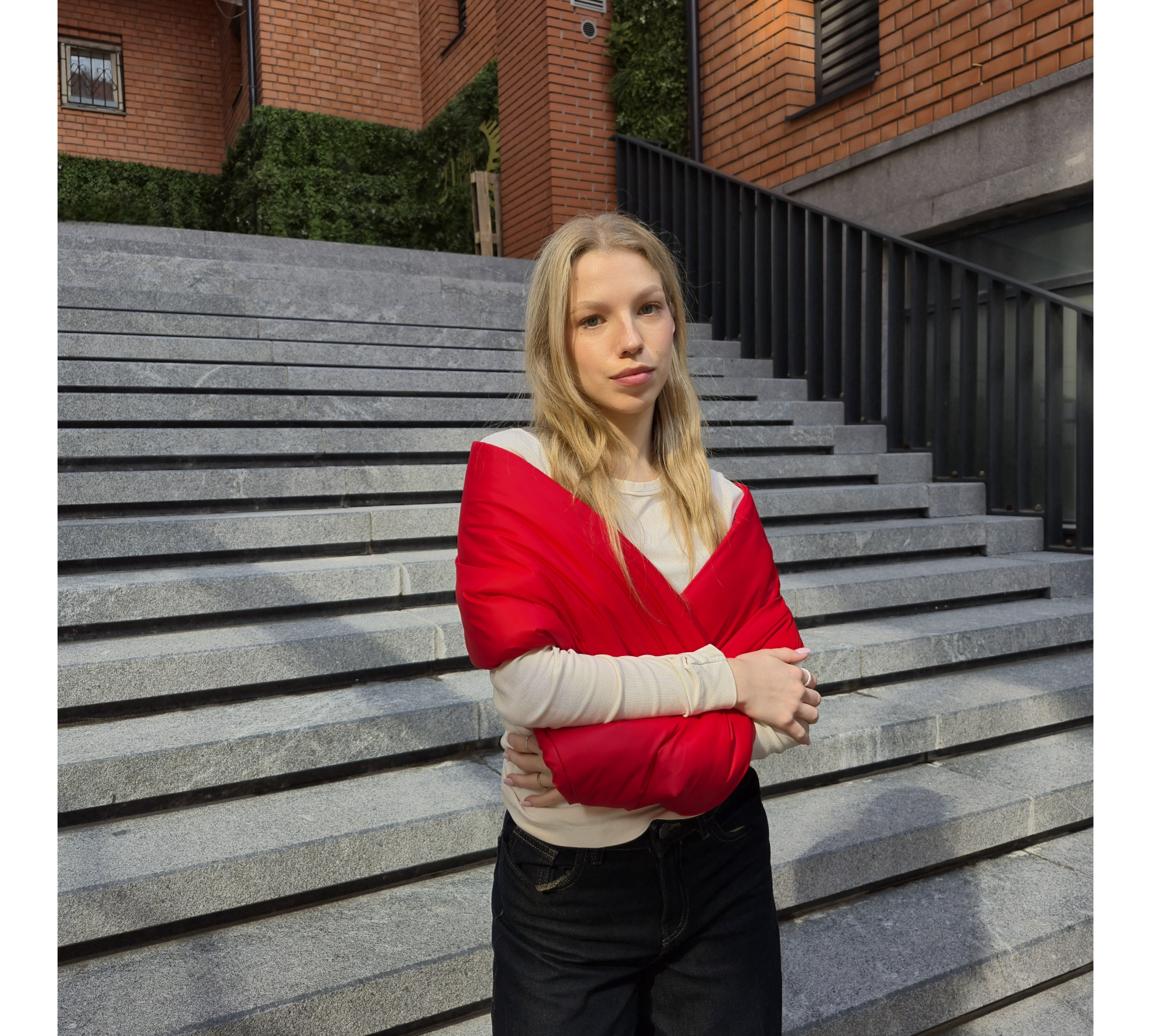 Quilted infinity shawl. Bright twist scarf.