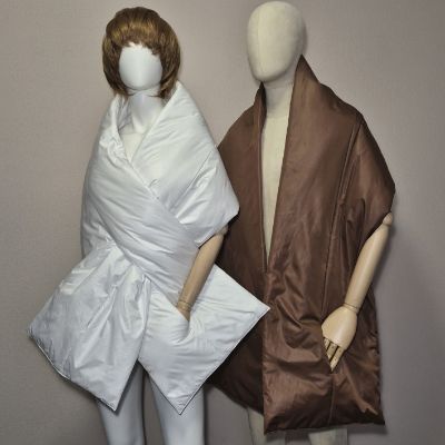 Winter Puffer scarf. Cape-wrap around the shoulders.