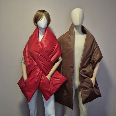 Winter Puffer scarf. Cape-wrap around the shoulders.