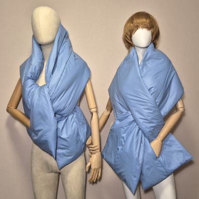 Winter Puffer scarf. Cape-wrap around the shoulders.